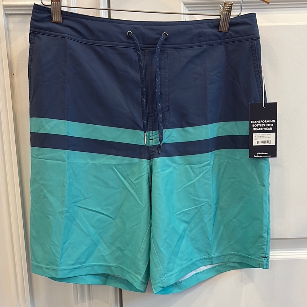 Fair Harbor Men’s Ozone Board Shorts Swimwear - Jade Stripes